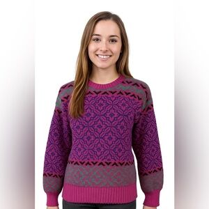 Vintage Serac Sweater M Medium Wool Ski Winter Jumper CottageCore All Over Print